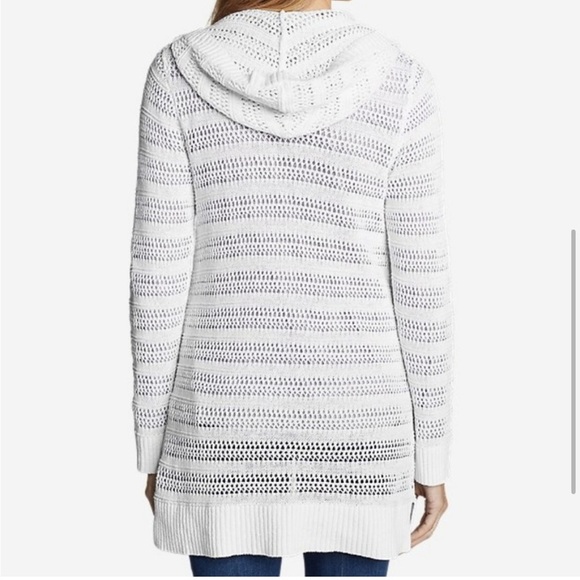 Eddie Bauer White Cardigan linen/cotton hooded size L - Picture 3 of 16